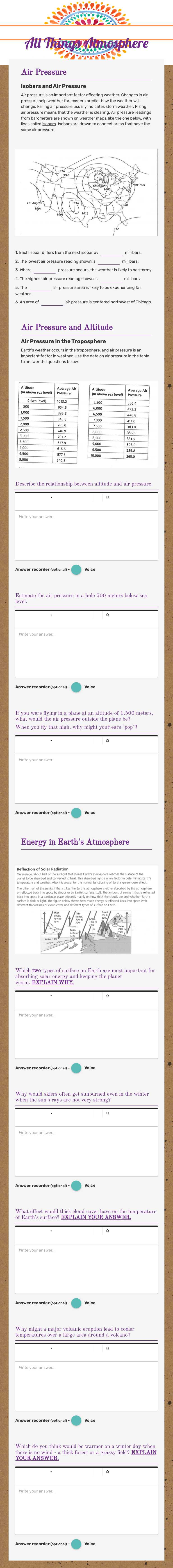 All Things Atmosphere worksheet preview image