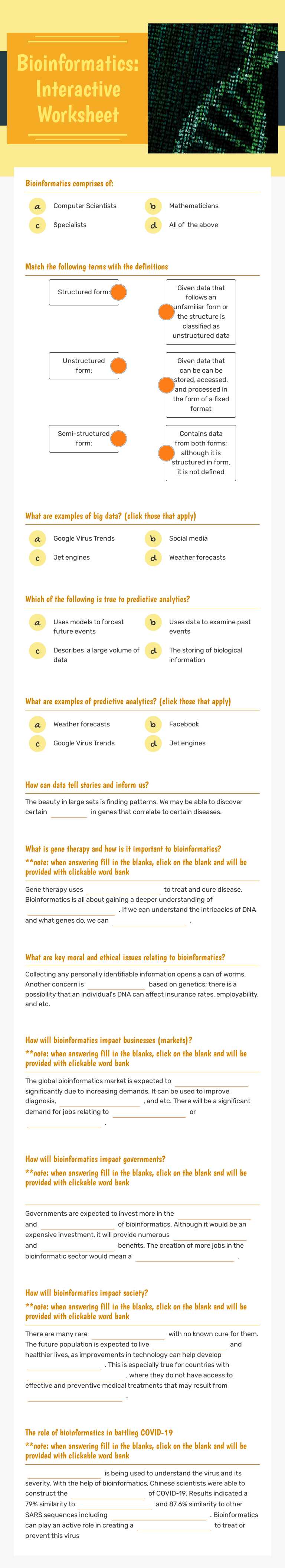 Bioinformatics:
 Interactive Worksheet Grade 12 worksheet preview