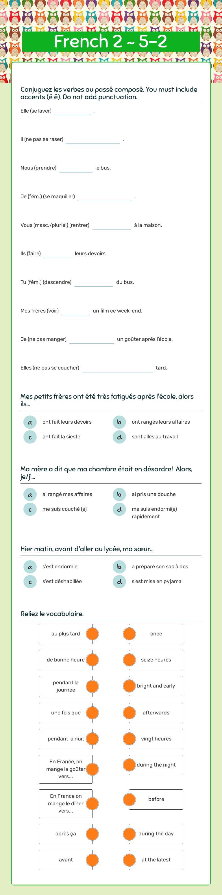 French 2 ~ 5-2 worksheet preview image