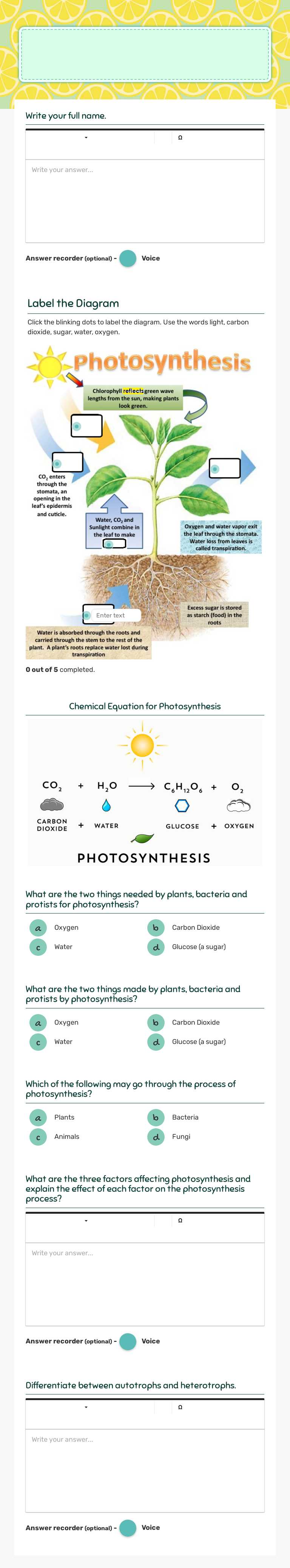 PHOTOSYNTHESIS and factors affecting photosynthesis 9F2 worksheet preview image