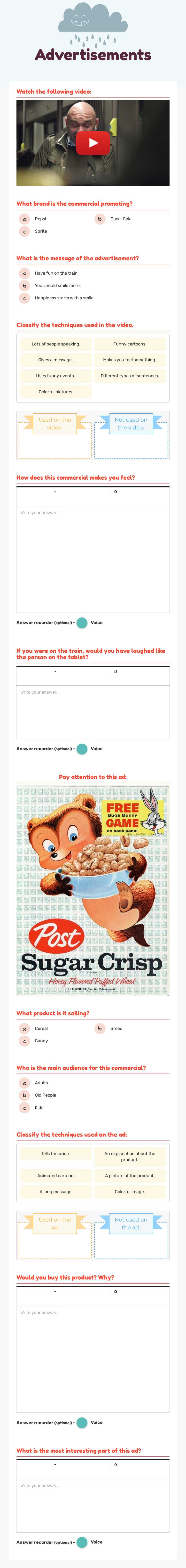 Advertisements Grade 3 worksheet preview