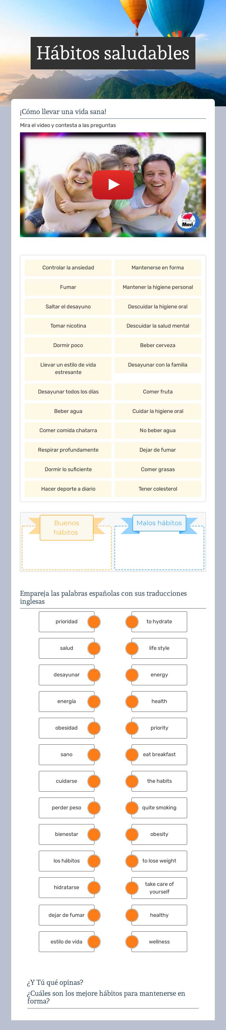 Hábitos saludables worksheet preview image