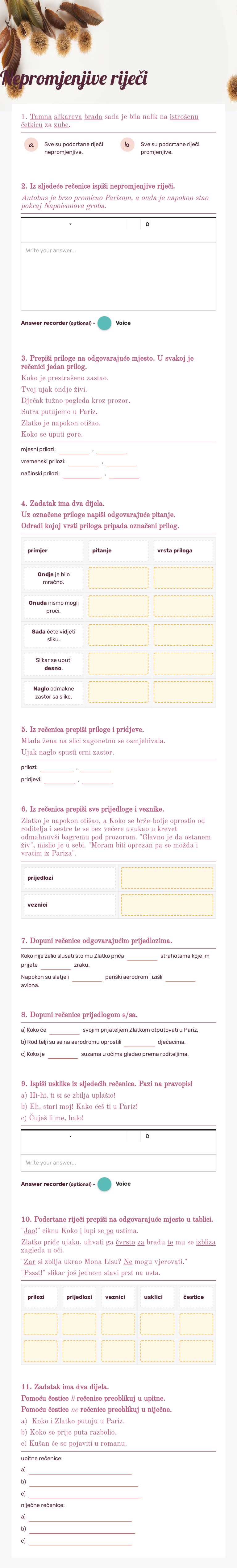 Nepromjenjive riječi worksheet preview image