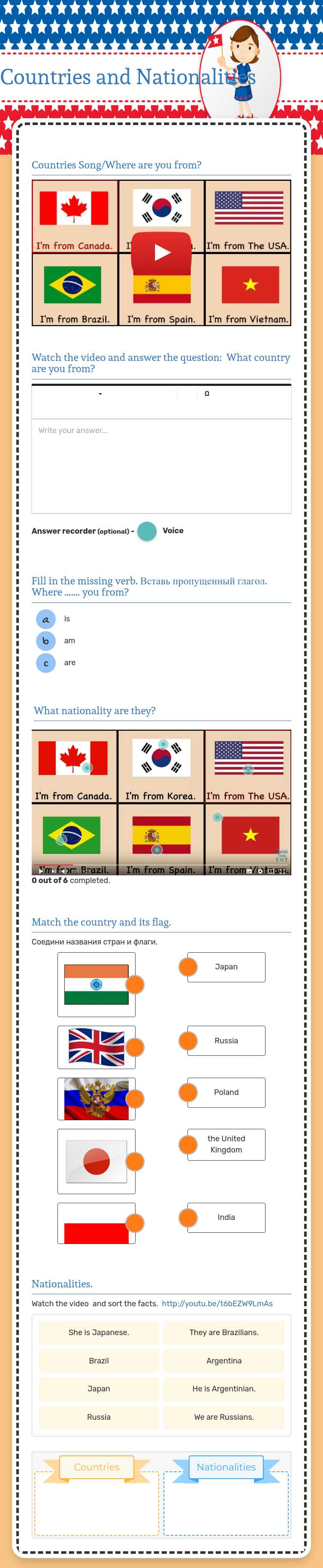 Countries and Nationalities worksheet preview image