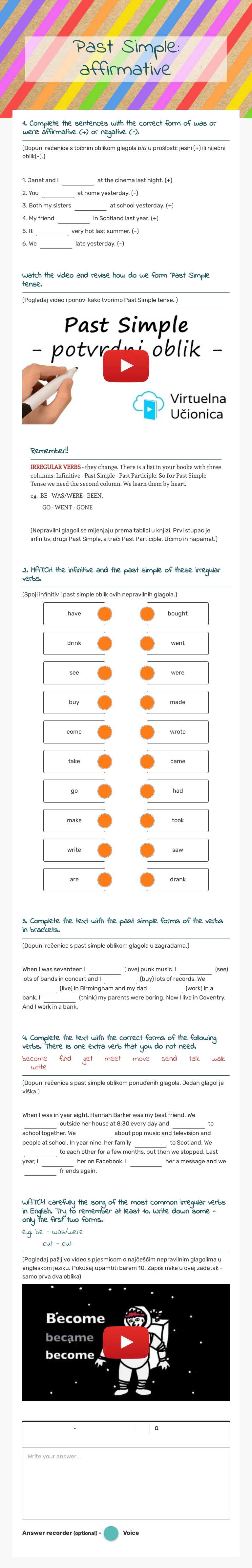 Past Simple: affirmative worksheet preview image