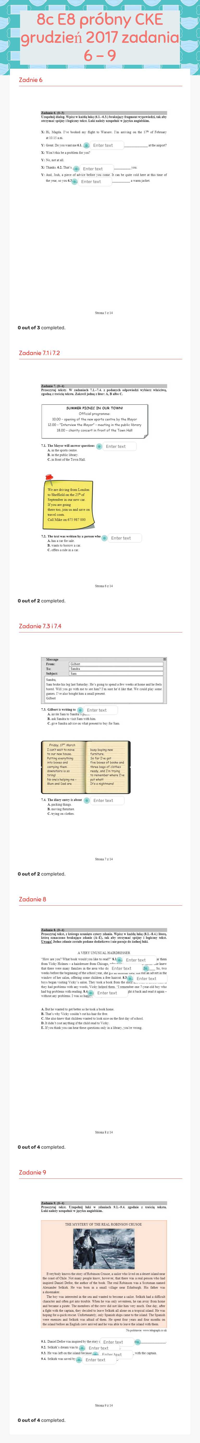 8c E8 próbny CKE grudzień 2017 zadania 6 - 9 Grade 8 worksheet preview