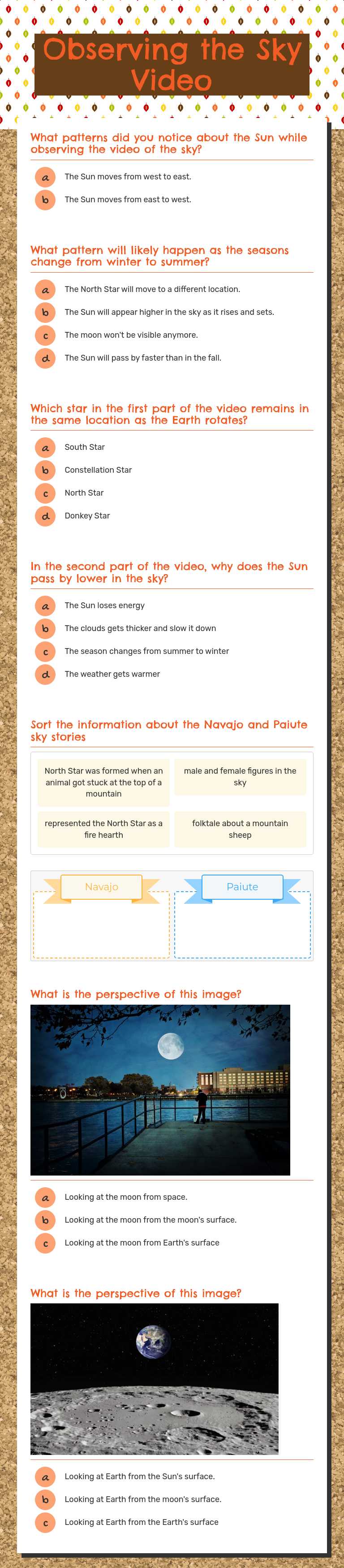 Observing the Sky Video worksheet preview image