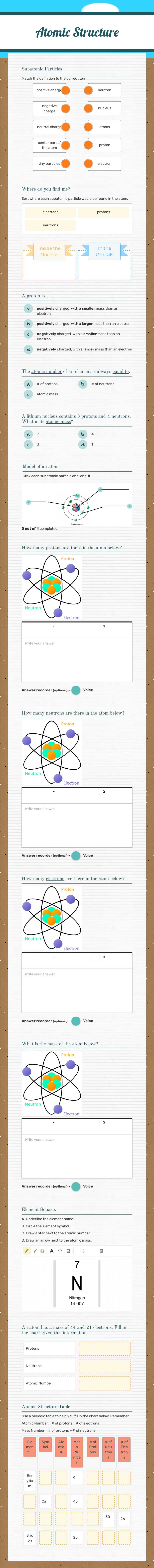 Atomic Structure worksheet preview image