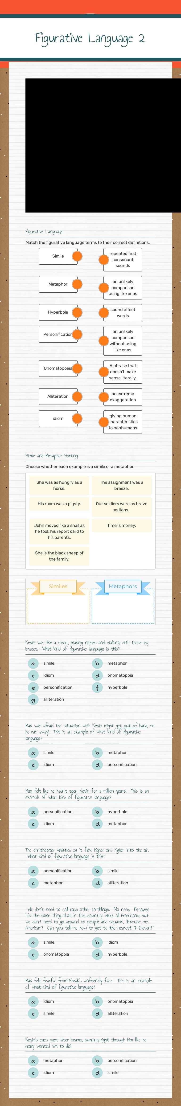 Figurative Language 2 worksheet preview image