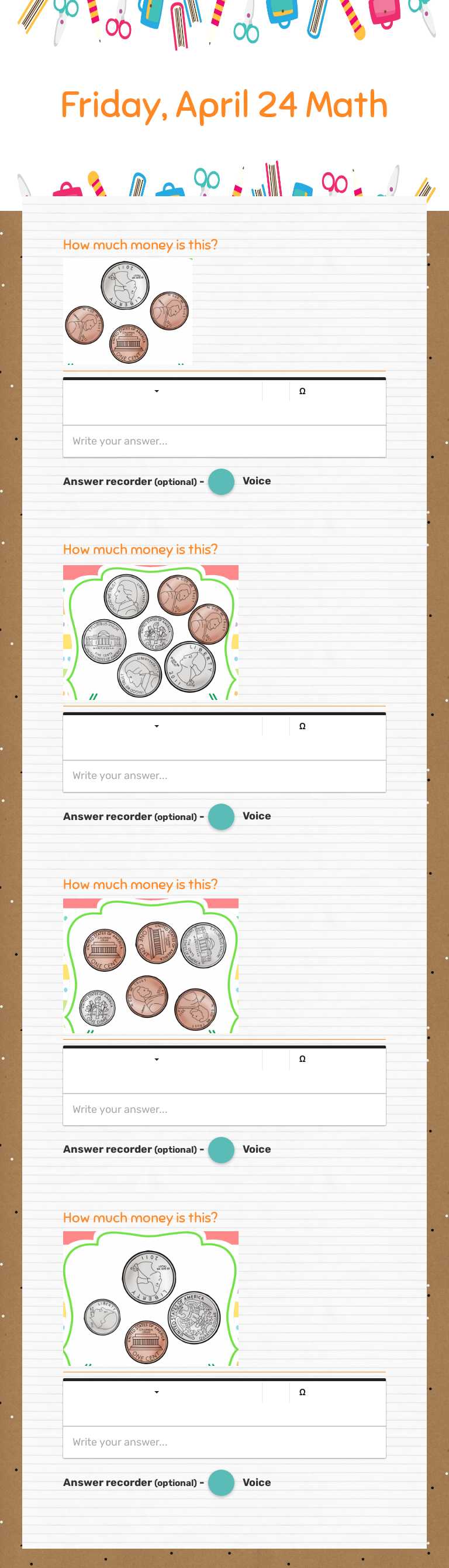 Friday, April 24 Math worksheet preview image
