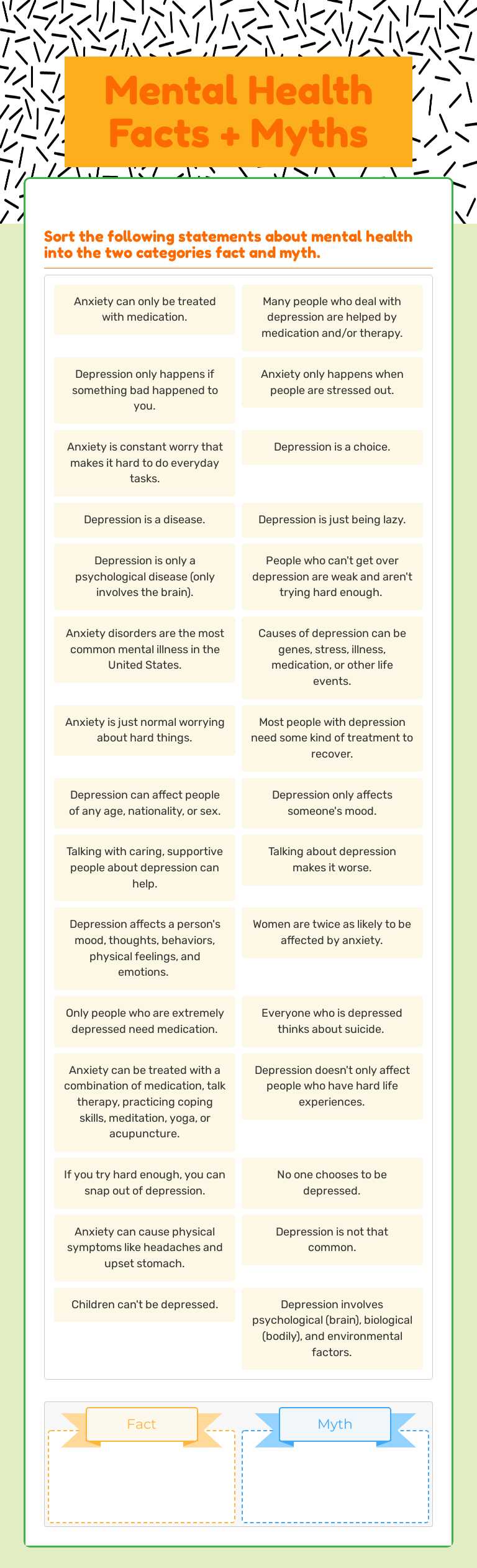 Mental Health Facts + Myths worksheet preview image