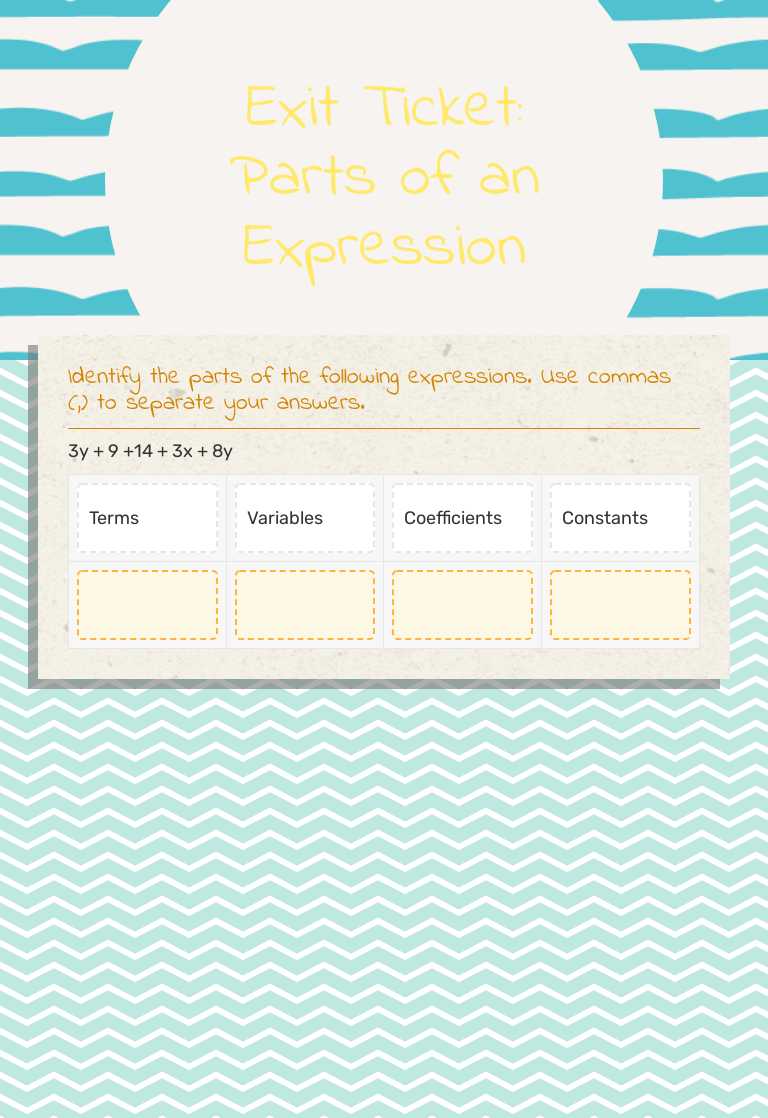 Exit Ticket: Parts of an Expression Grade 8 worksheet preview