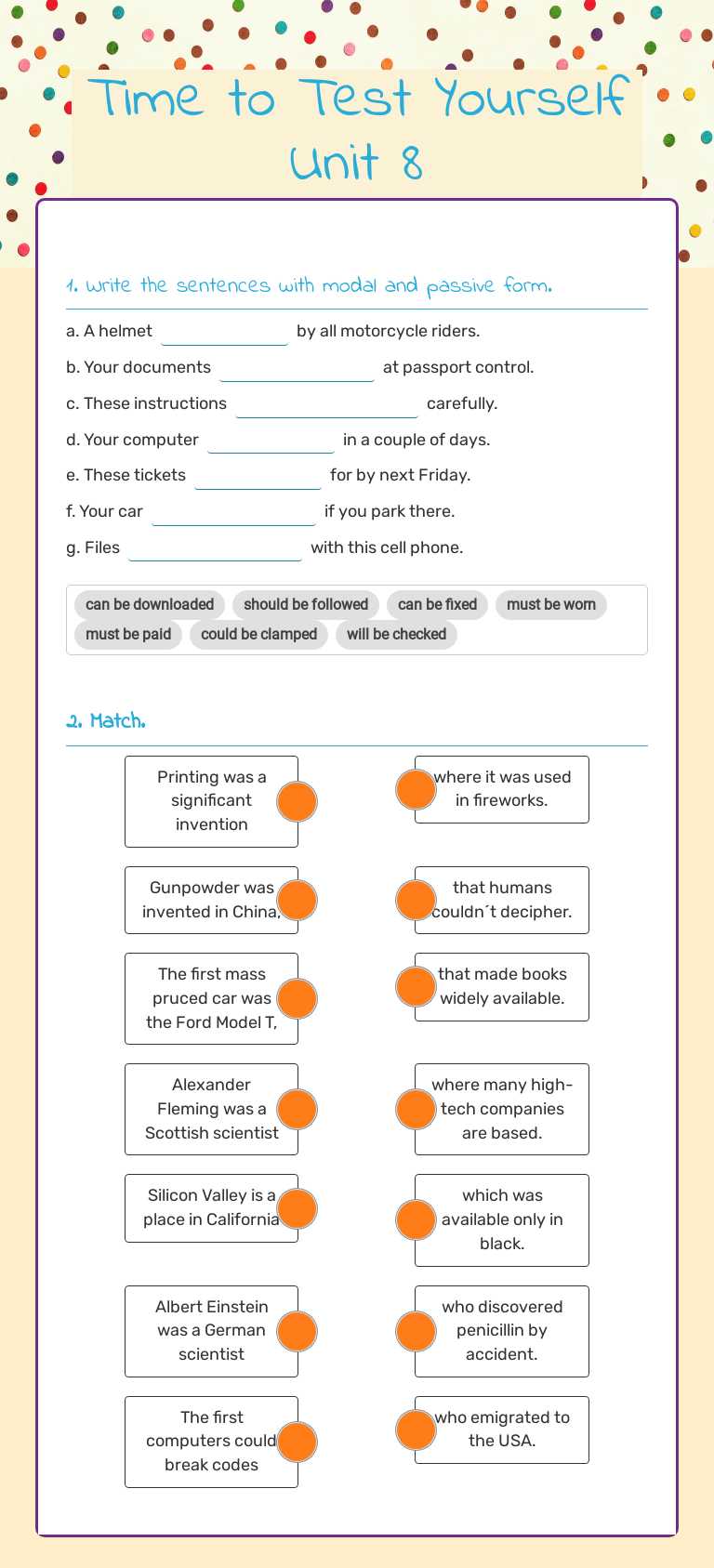 Time to Test Yourself Unit 8 worksheet preview image