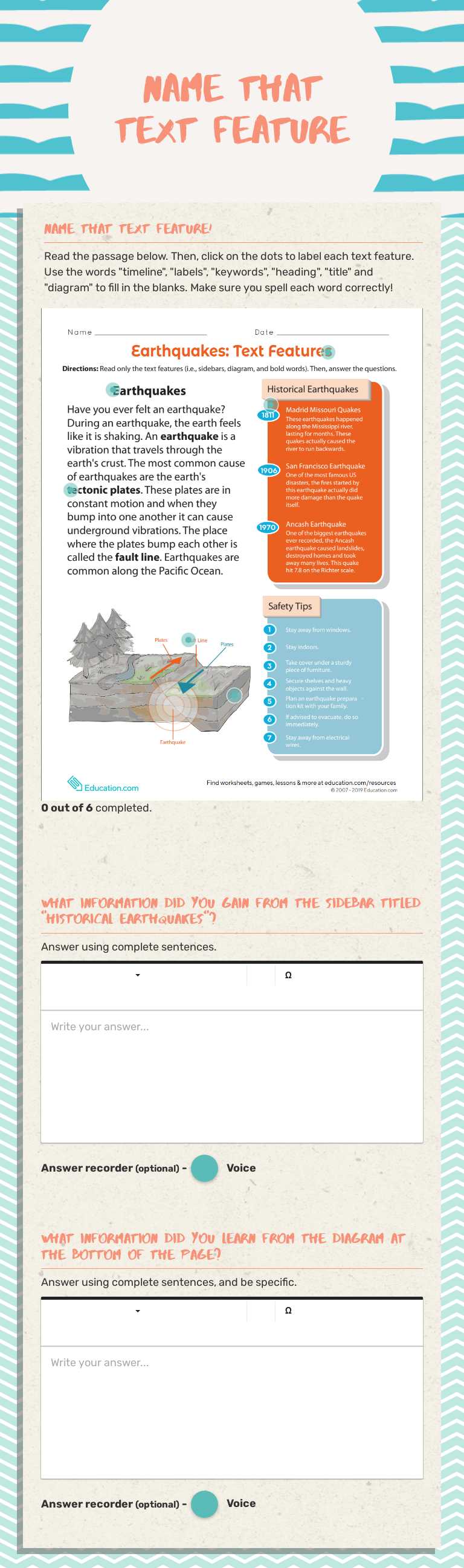 Name That Text Feature worksheet preview image