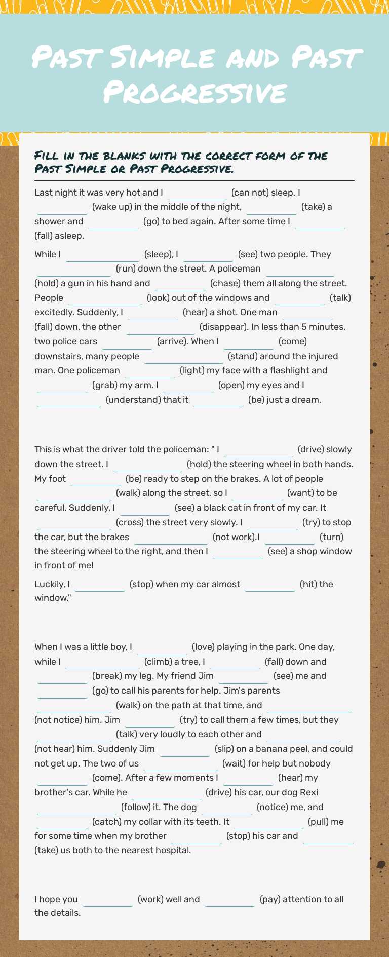 Past Simple and Past Progressive worksheet preview image