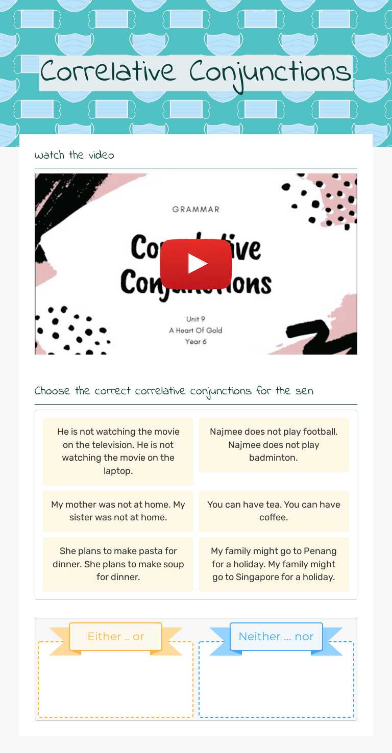 Correlative Conjunctions worksheet preview image