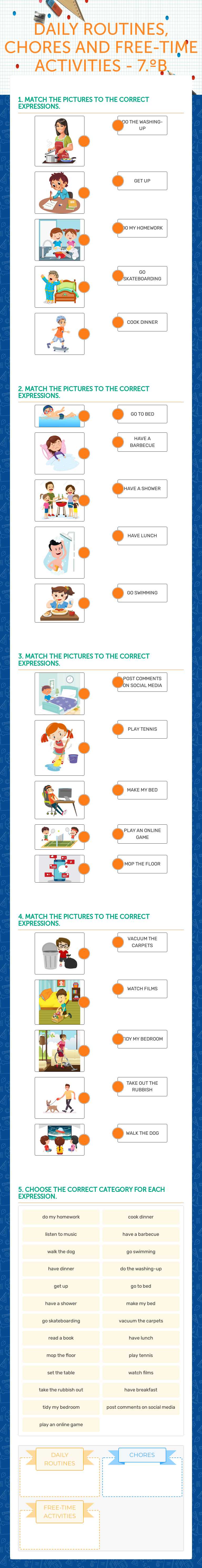 DAILY ROUTINES, CHORES AND FREE-TIME ACTIVITIES - 7.ºB worksheet preview image