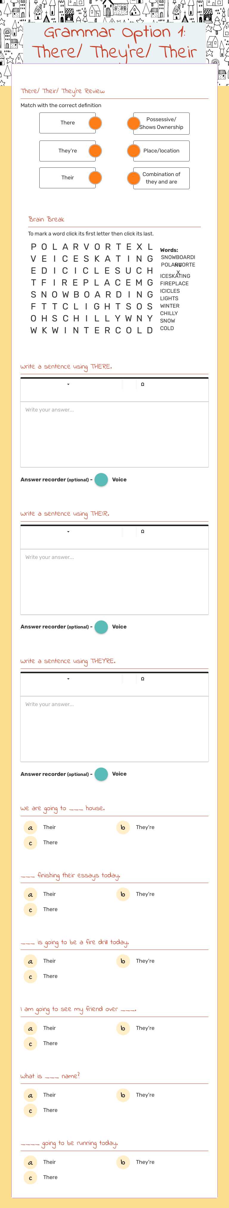 Grammar Option 1: There/ They're/ Their worksheet preview image