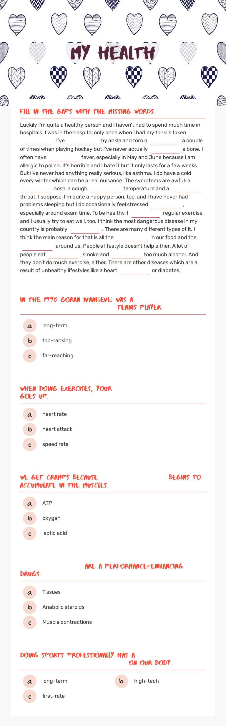 My health worksheet preview image