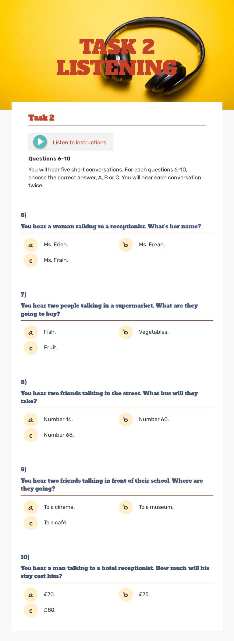 TASK 2 LISTENING worksheet preview