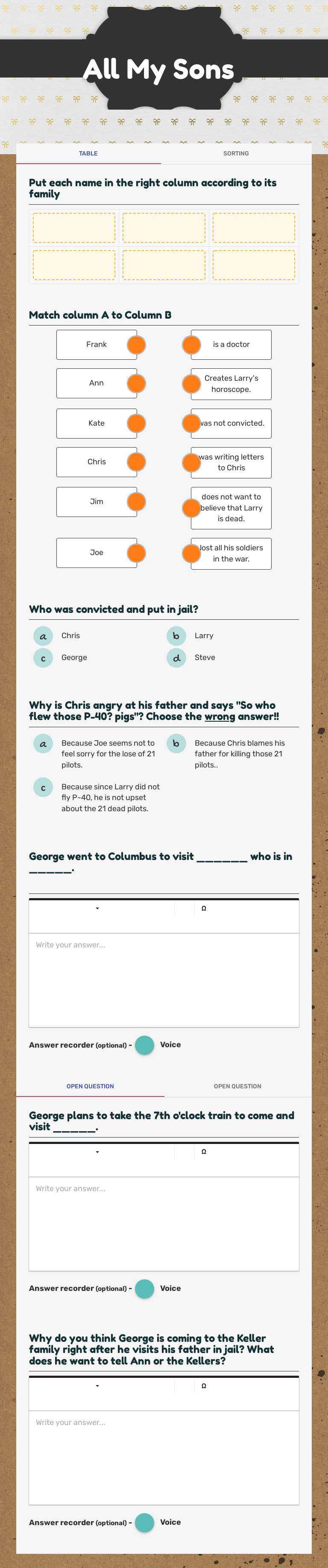 All My Sons worksheet preview image