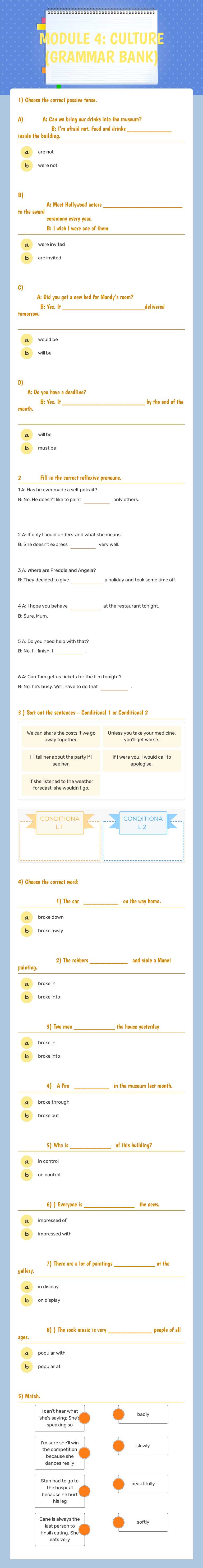 MODULE 4: CULTURE (GRAMMAR BANK) Grade 8 worksheet preview