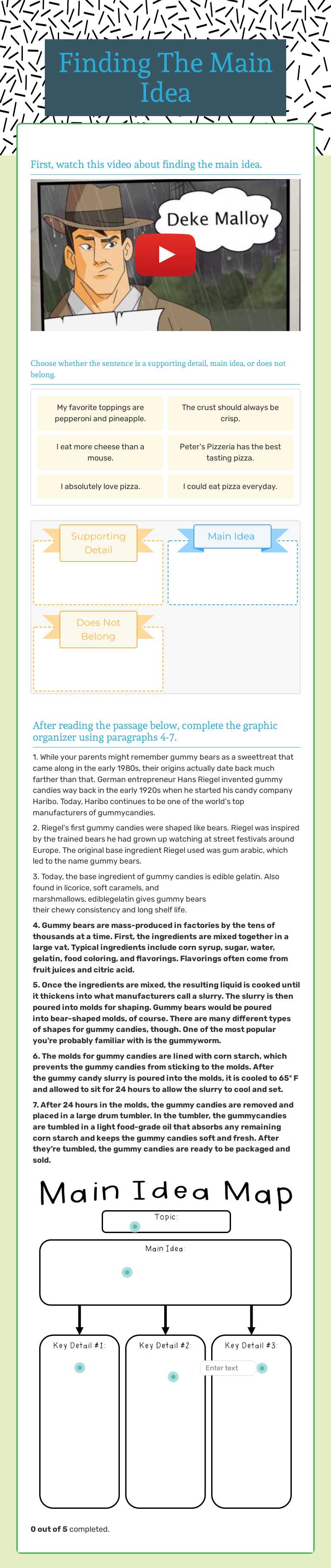 Finding The Main Idea worksheet preview image