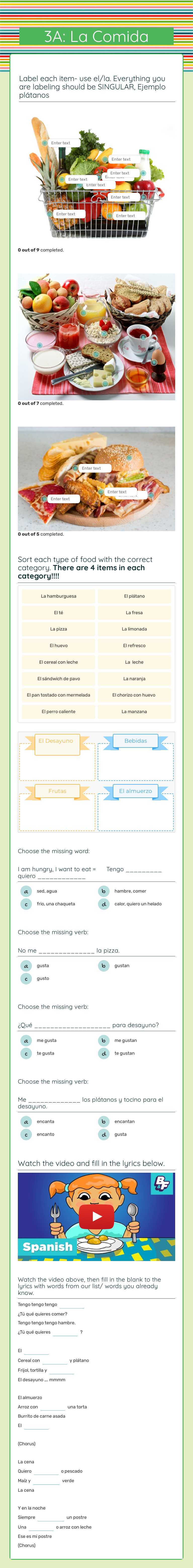3A: La Comida worksheet preview image