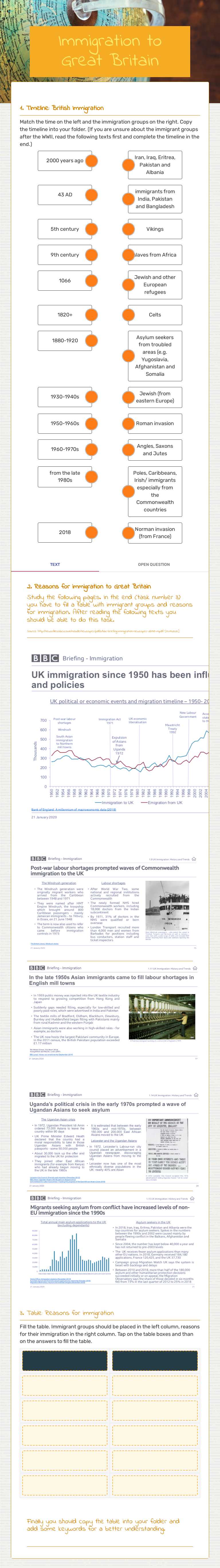 Immigration to Great Britain worksheet preview image