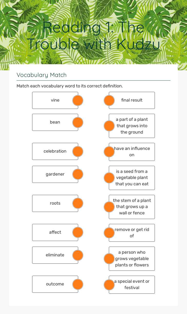 Reading 1: The Trouble with Kudzu Grade 4 worksheet preview