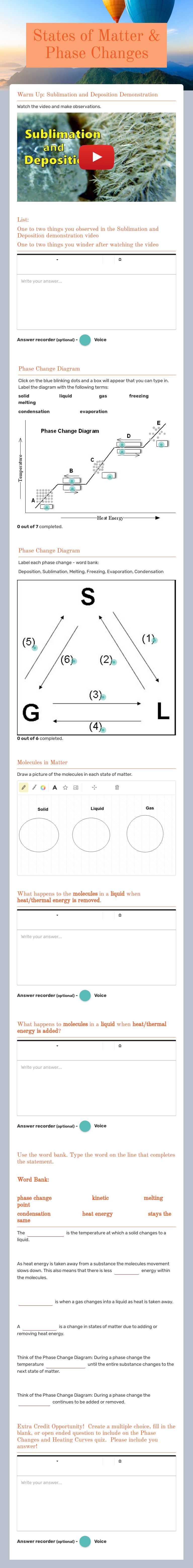 States of Matter & Phase Changes worksheet preview image