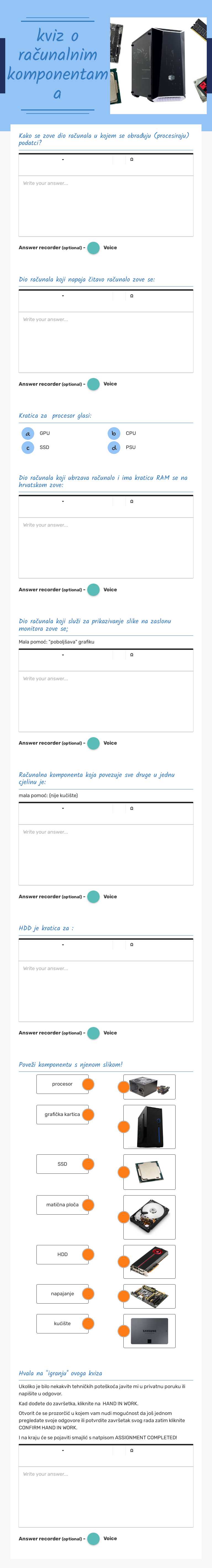 kviz o  računalnim
komponentama worksheet preview image
