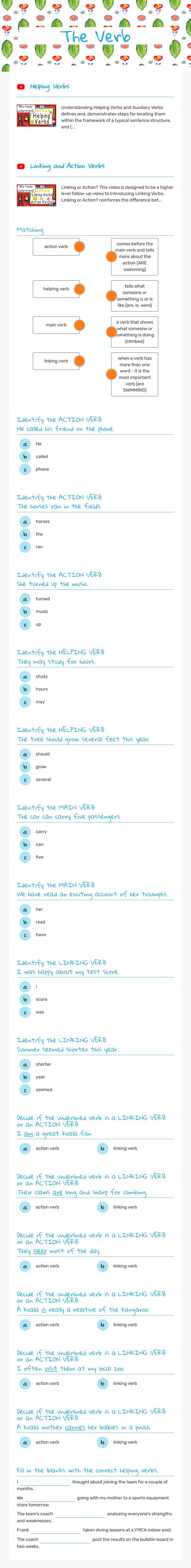 The Verb Grade 7 worksheet preview