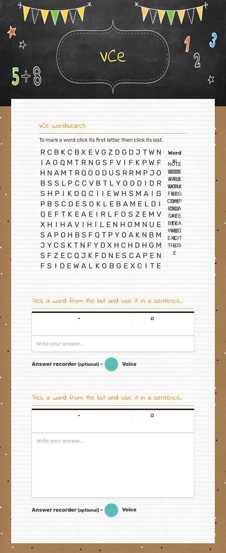 VCe worksheet preview image