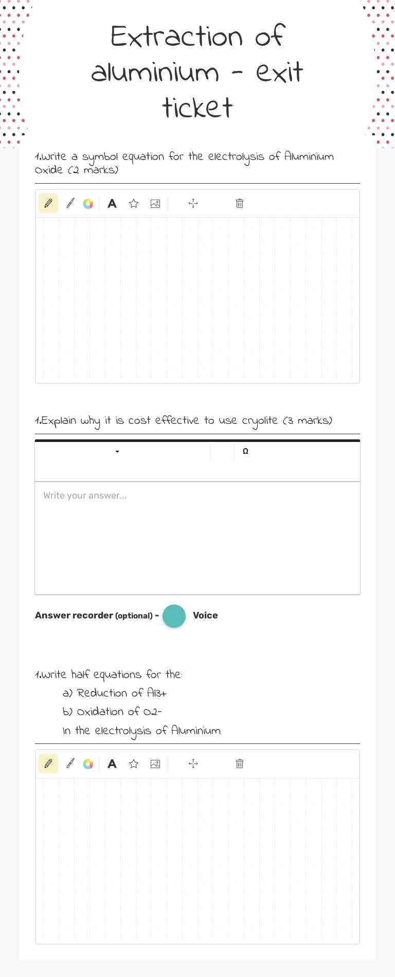 Extraction of aluminium - exit ticket worksheet preview image