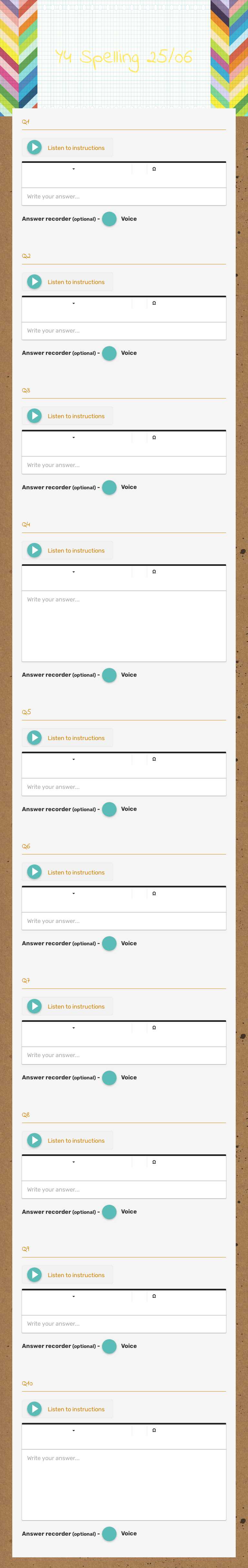 Y4 Spelling 25/06 worksheet preview image