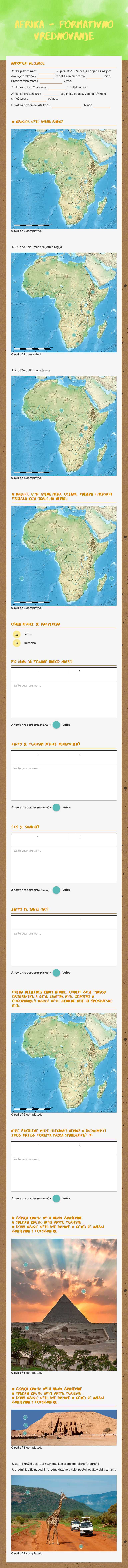 AFRIKA - FORMATIVNO VREDNOVANJE worksheet preview image