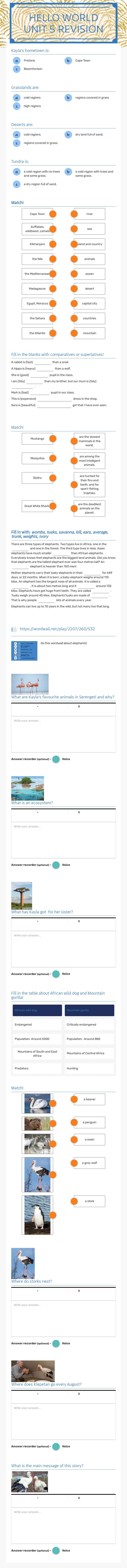 HELLO WORLD UNIT 5 REVISION worksheet preview image