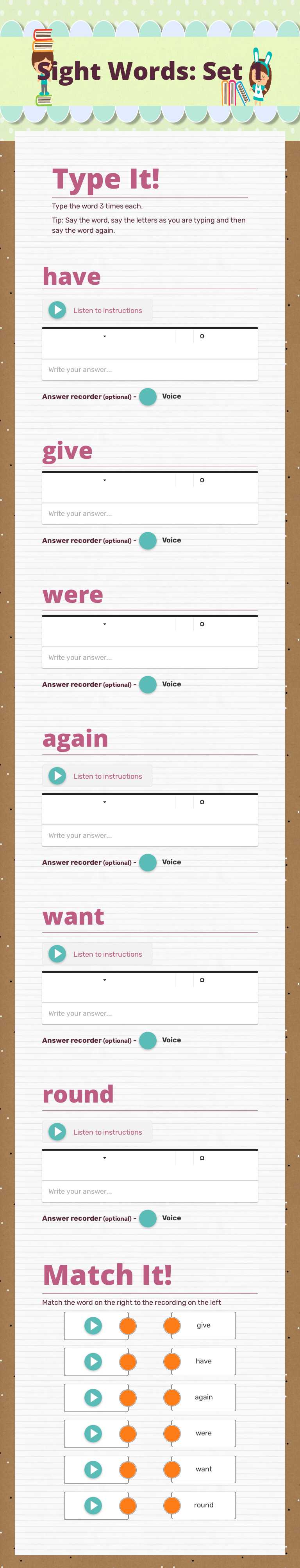 Sight Words:
Set 1 worksheet preview image