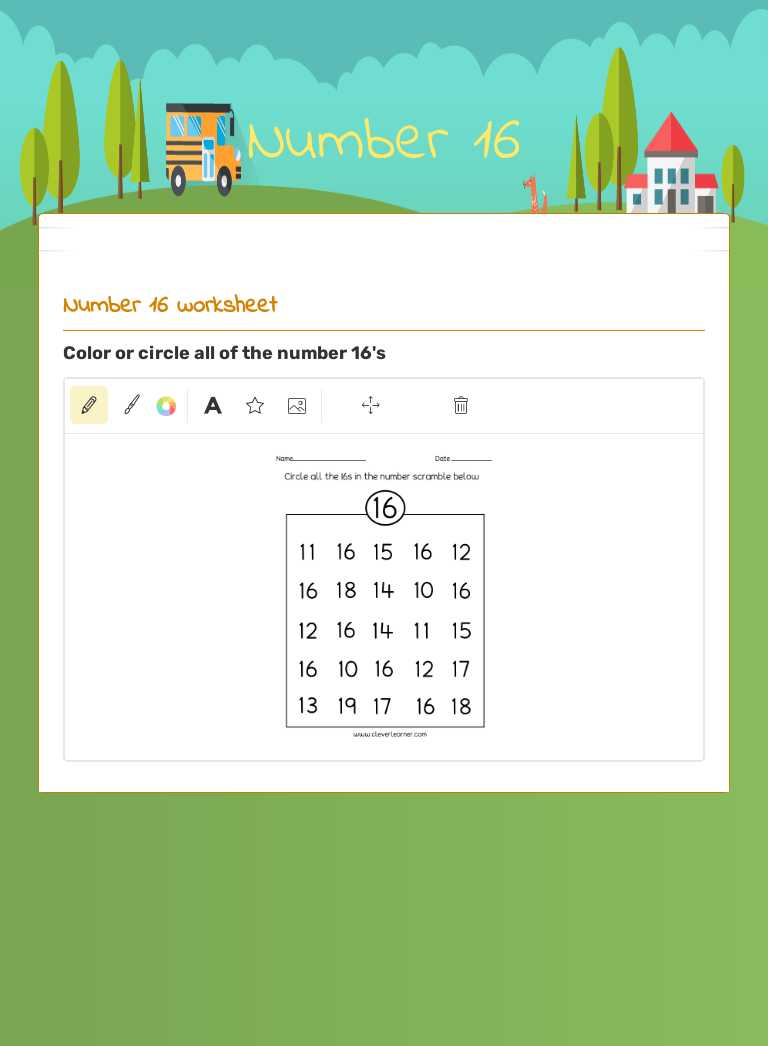 Number 16 Preschool worksheet preview