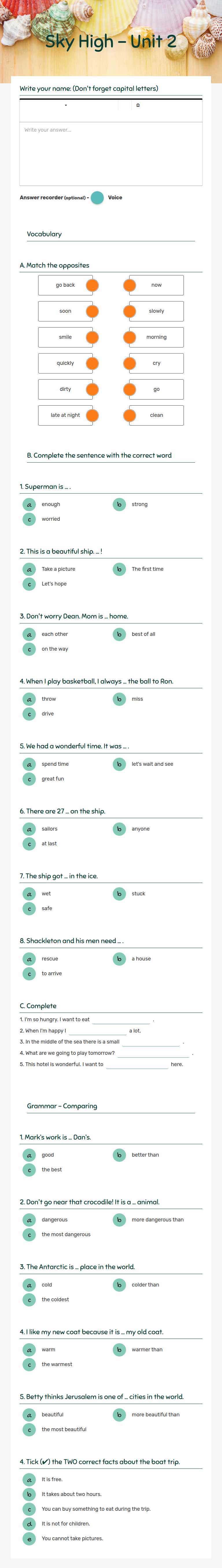 Sky High  - Unit 2 Grade 7 worksheet preview