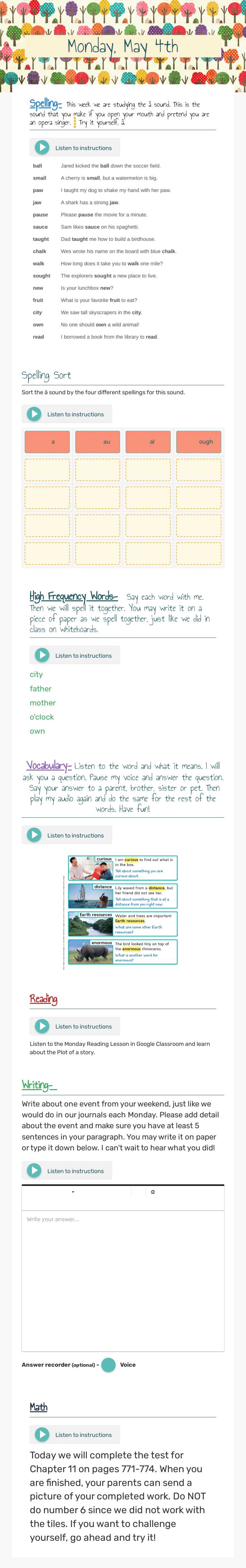 Monday, May 4th worksheet preview image