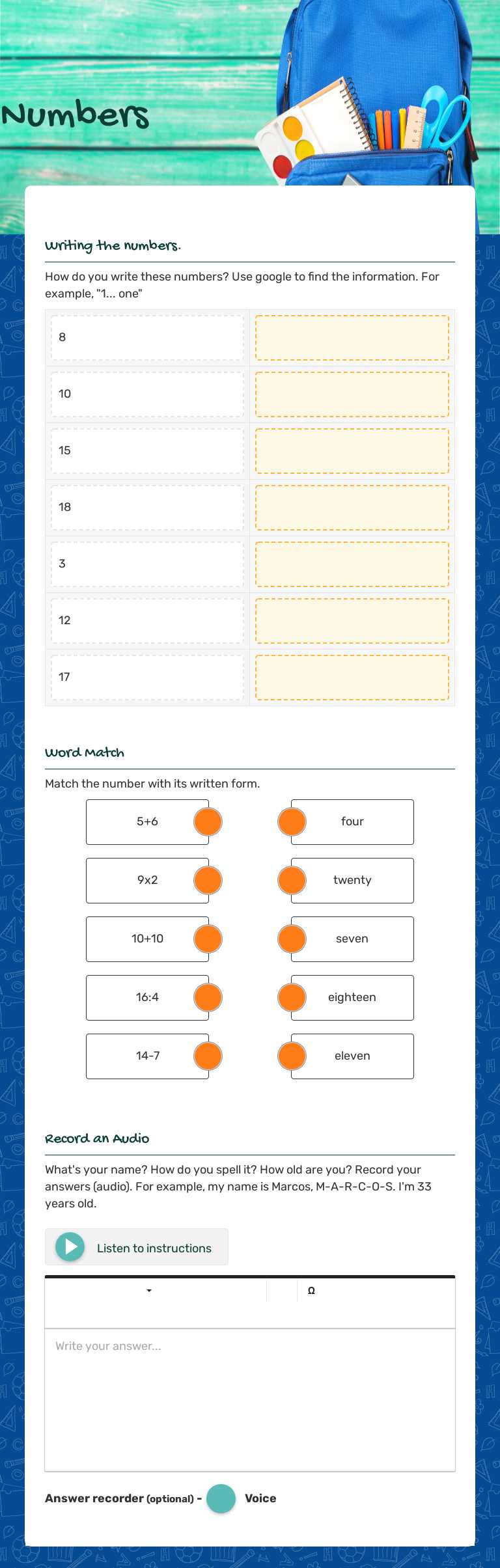 Numbers worksheet preview image