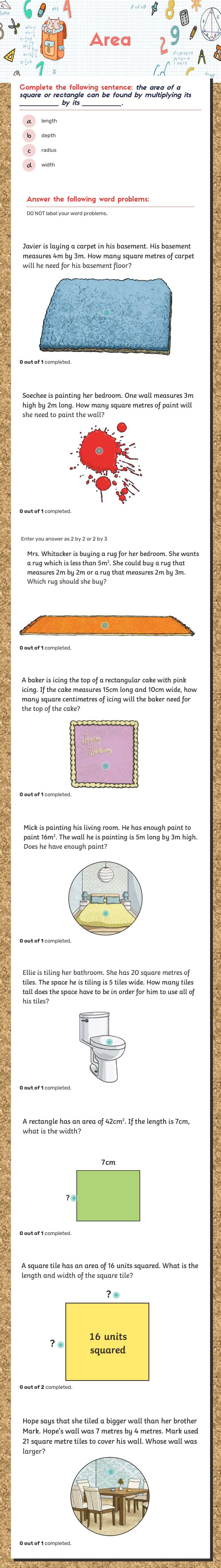 Area Grade 4 worksheet preview