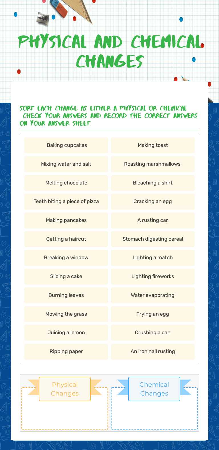 Physical and Chemical Changes worksheet preview image