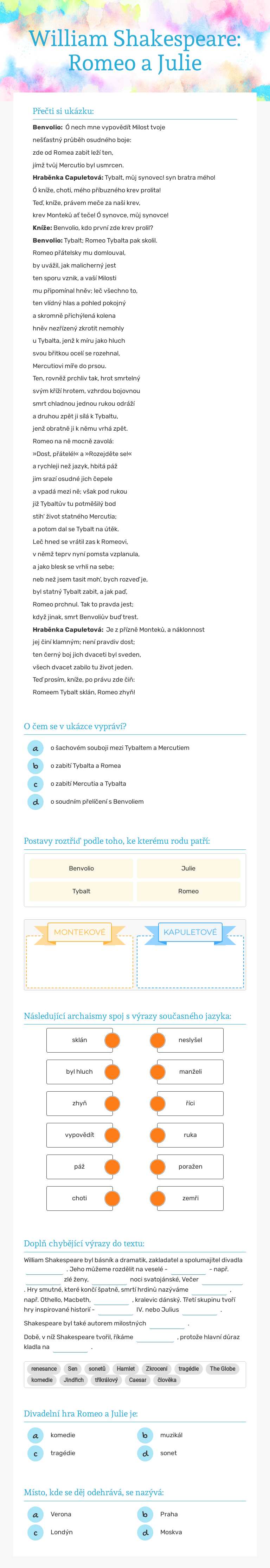 William Shakespeare:     
  Romeo a Julie worksheet preview image