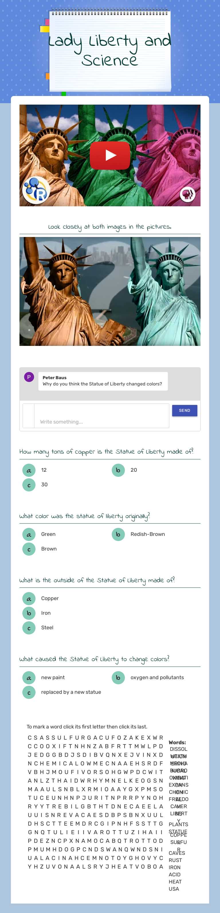 Lady Liberty and Science worksheet preview image