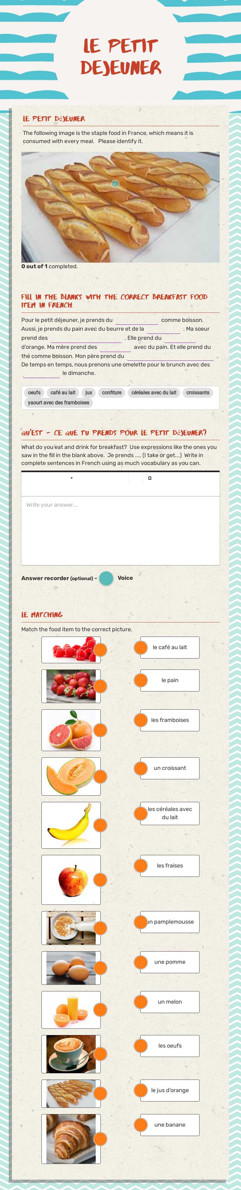 Le Petit Dejeuner Grade 9 worksheet preview