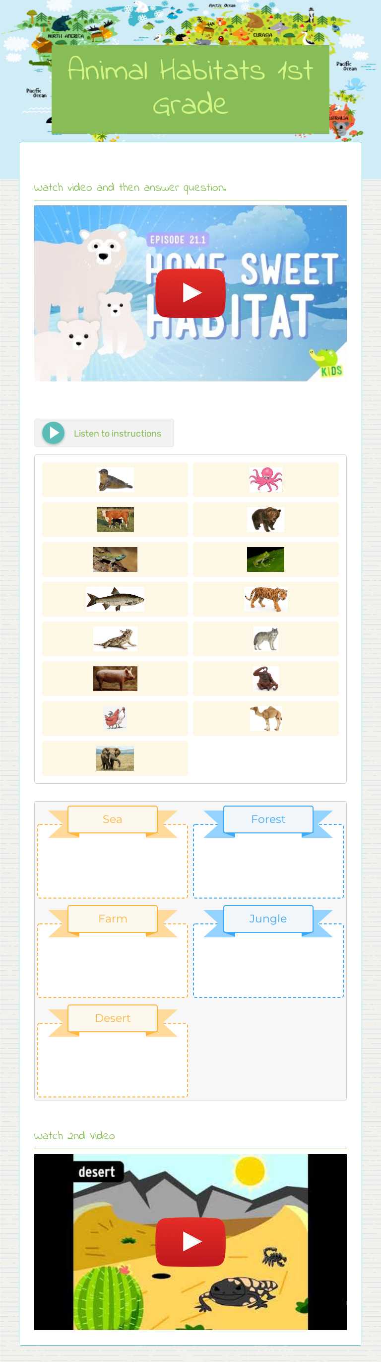 Animal Habitats   1st Grade worksheet preview image