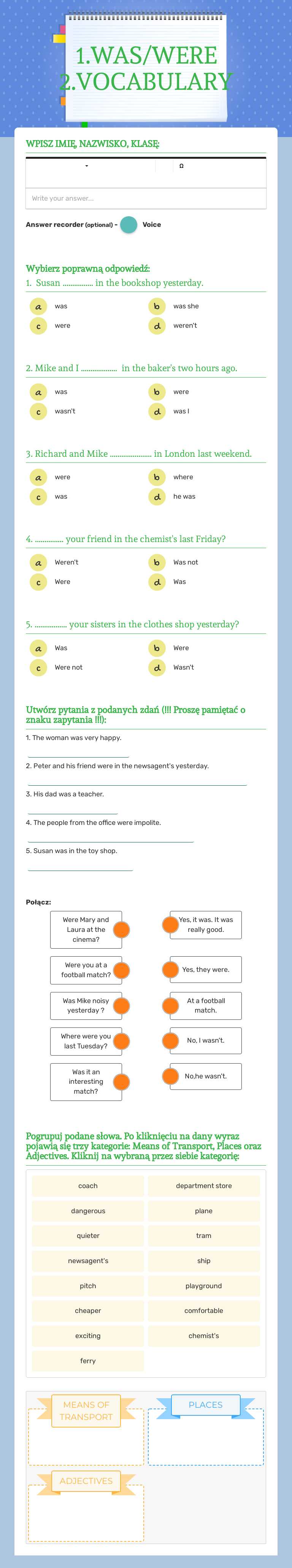 1.WAS/WERE 2.VOCABULARY worksheet preview image